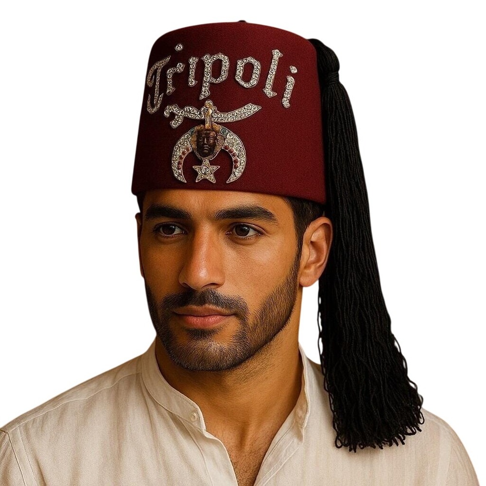 Vintage Shriners Tripoli Hat Maroon Fez‎ Masonic Lodge Rhinestone Tassel Rare